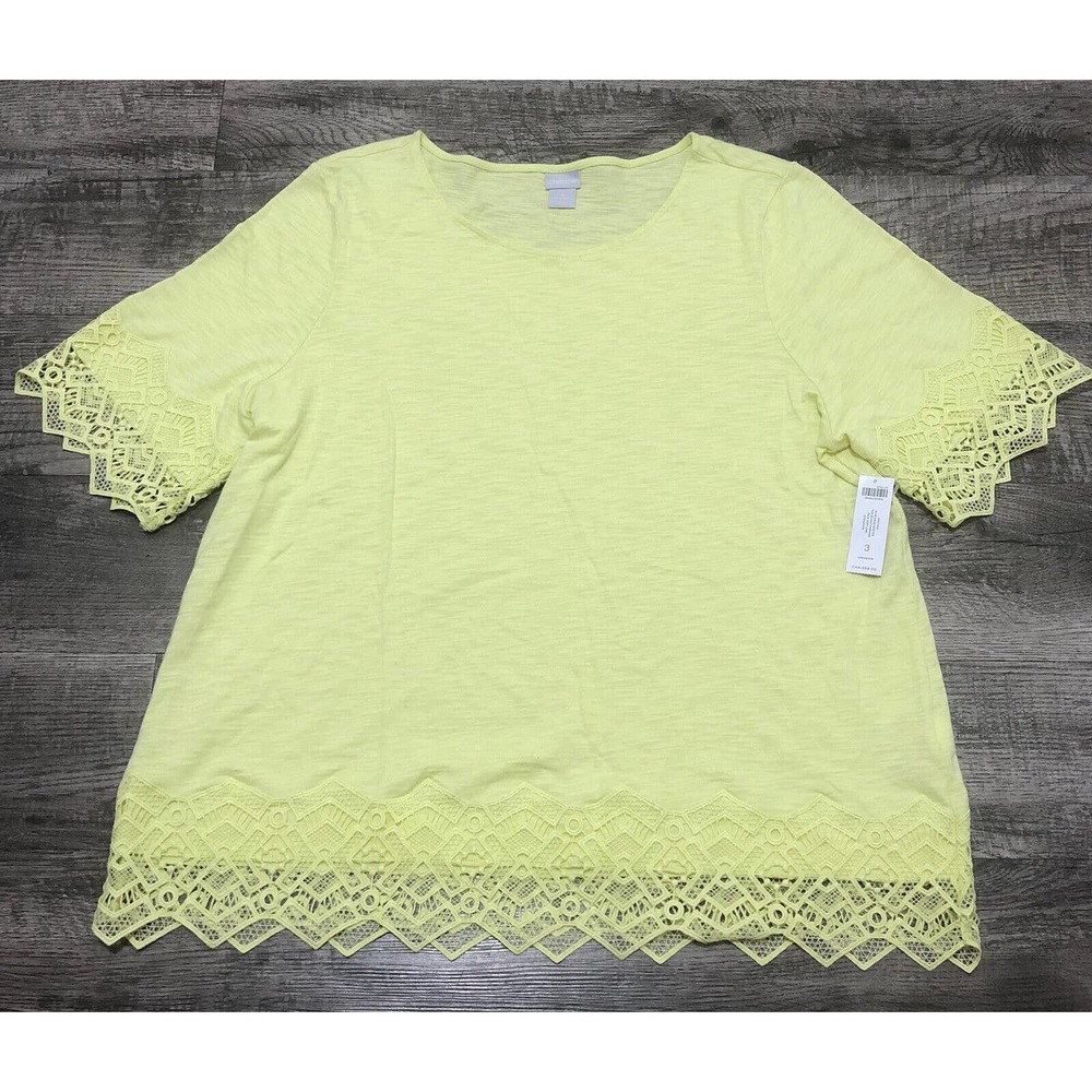 Chicos NWT Size 3 Chest 48” Slub lace hem/sleeve cotton T Shirt Blouse Sz XL A7 - Picture 7 of 7